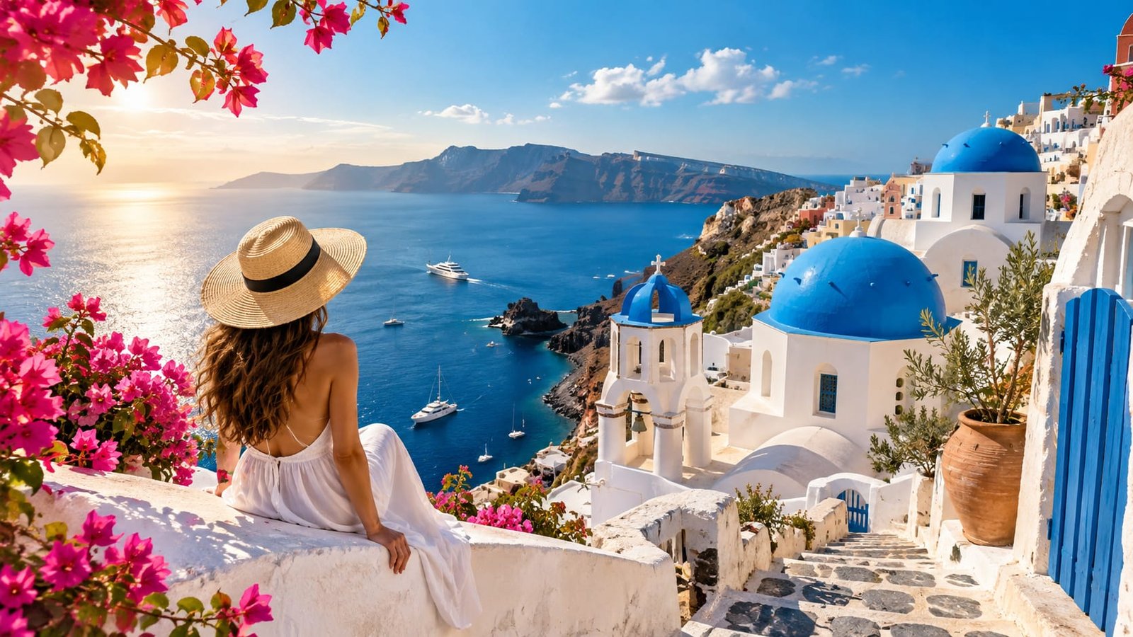 Oia, în Santorini, deasupra calderei